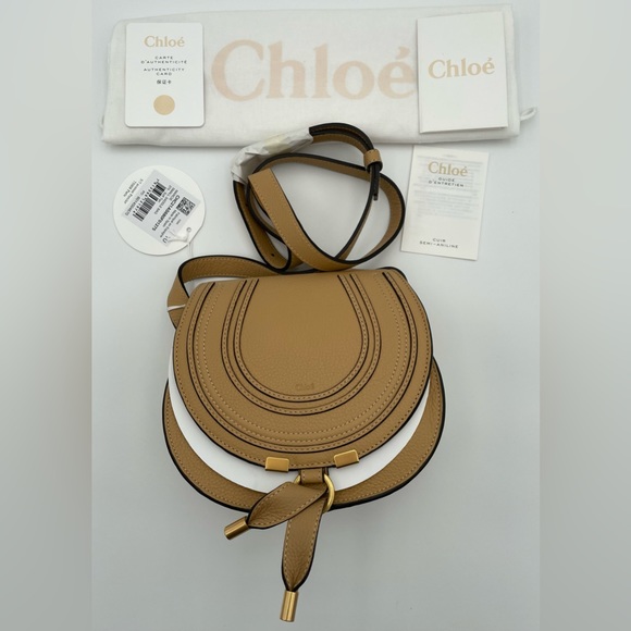 ❌SOLD❌ NEW CHLOE MARCIE TAN LEATHER SMALL SADDLE CROSSBODY BAG PURSE NWT - Picture 10 of 16